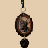 3D Vegetable‑Tanned Leather Pet Carved Lace-Edge Car Charm ~110 mm (4.33 in)